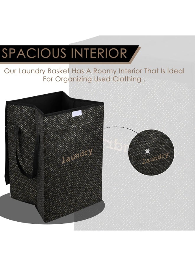 Kuber Industries Non Woven Clothes Basket (75 Ltr) Toy Storage Box | Foldable Laundry Bag | Lid & Handles | Clothes Dress Bin | Washing Cloth Basket | Golden Dot | Dhakkan Box | Black, 370 Mm, 530 Mm - Image 4