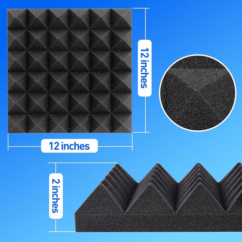 AUSLET 36 Pack Pyramid Acoustic Panels, 12x12x2 Inches, Black, High-Density Polyurethane Foam, Soundproof Wall Panels - Image 2