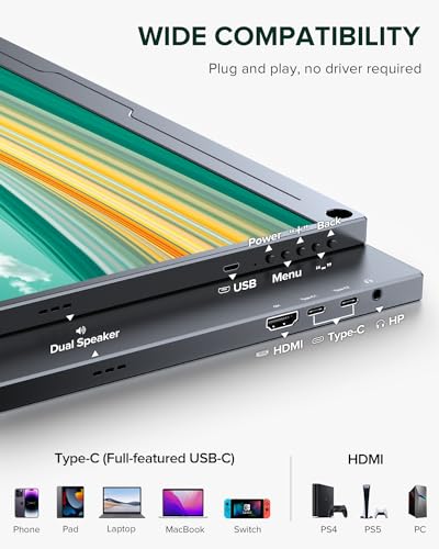 Uperfect شاشة UPERFECT المحمولة 2.5K QLED، 16" 2560x1600 QHD، شاشة ألعاب محمولة HDR FreeSync لجهاز اللابتوب مع VESA وحافظة ذكية غير لامعة لحماية العين، شاشة خارجية ثانية لجهاز الكمبيوتر المحمول والهاتف ووحدة التحكم في الألعاب. - Image 5