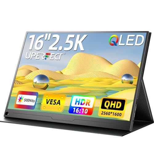 Uperfect شاشة UPERFECT المحمولة 2.5K QLED، 16" 2560x1600 QHD، شاشة ألعاب محمولة HDR FreeSync لجهاز اللابتوب مع VESA وحافظة ذكية غير لامعة لحماية العين، شاشة خارجية ثانية لجهاز الكمبيوتر المحمول والهاتف ووحدة التحكم في الألعاب. - Image 1