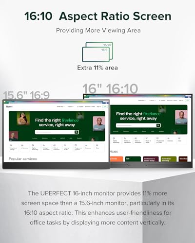 Uperfect شاشة UPERFECT المحمولة 2.5K QLED، 16" 2560x1600 QHD، شاشة ألعاب محمولة HDR FreeSync لجهاز اللابتوب مع VESA وحافظة ذكية غير لامعة لحماية العين، شاشة خارجية ثانية لجهاز الكمبيوتر المحمول والهاتف ووحدة التحكم في الألعاب. - Image 3