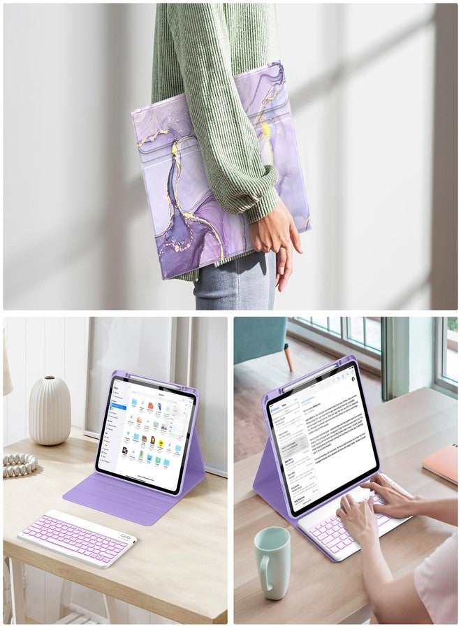 Soke Keyboard Case for iPad Pro 13 Inch (M4 2024), Magnetic Detachable Wireless Keyboard & 7 Colors Backlight Keys, Folio Stand TPU Back Cover with Pencil Holder for iPad Pro 13", Lilac Marble - Image 5
