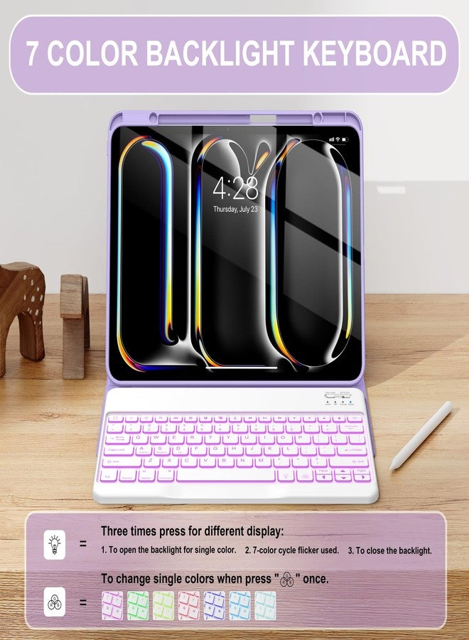 Soke Keyboard Case for iPad Pro 13 Inch (M4 2024), Magnetic Detachable Wireless Keyboard & 7 Colors Backlight Keys, Folio Stand TPU Back Cover with Pencil Holder for iPad Pro 13", Lilac Marble - Image 4