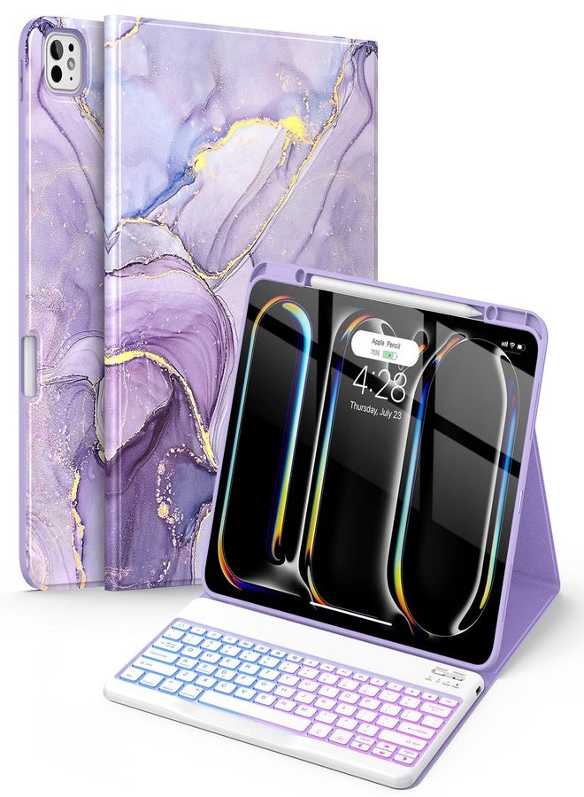 Soke Keyboard Case for iPad Pro 13 Inch (M4 2024), Magnetic Detachable Wireless Keyboard & 7 Colors Backlight Keys, Folio Stand TPU Back Cover with Pencil Holder for iPad Pro 13", Lilac Marble - Image 1