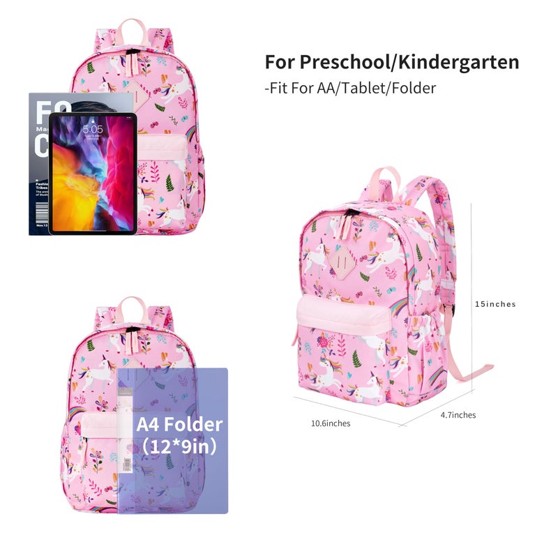 KK CRAFTS Preschool Backpack Kindergarten Little Kids Toddler Elementary School Backpacks for Boys and Girls with Chest Strap(15Inch, Pink Unicorn) - Image 4