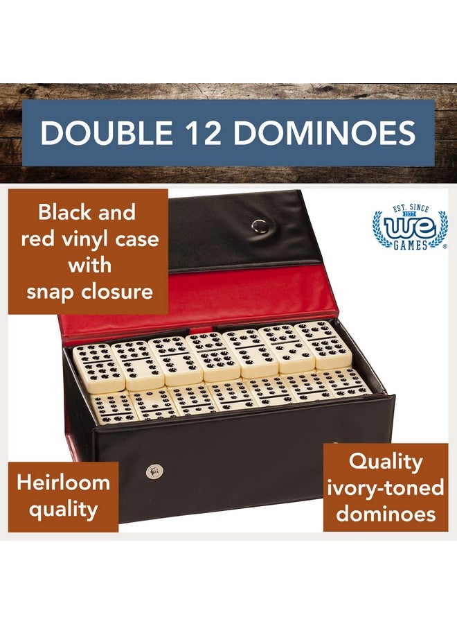 وي جيمز مجموعة دومينو مزدوجة اثني عشر - 91 دومينو في حقيبة سفر ريترو - مثالية للألعاب العائلية - مثالية لليلة اللعب - Image 1