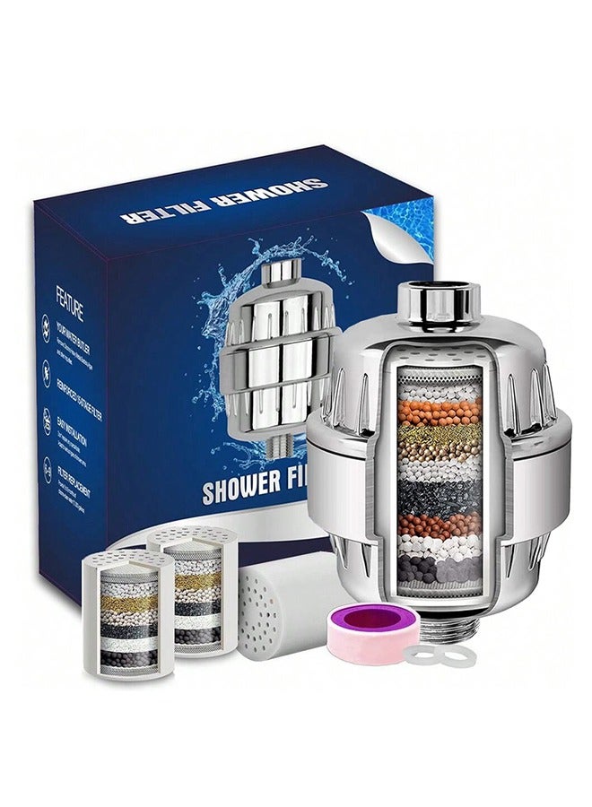 MIXDE Shower Filter, 25 Stage Shower Filter Water Softener, Shower Head Filter for Hard Water, with 3 Replaceable Filter Cartridges,Universal Replaceable Shower Head Water Purifier to Remove Chlorine - Image 1