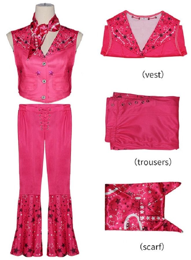 Women's Barbie Costume Princess Dress Cosplay Movie Barbie Party Dress Including scarf Sleeveless Pink Vest and Pink Pants  - Image 3