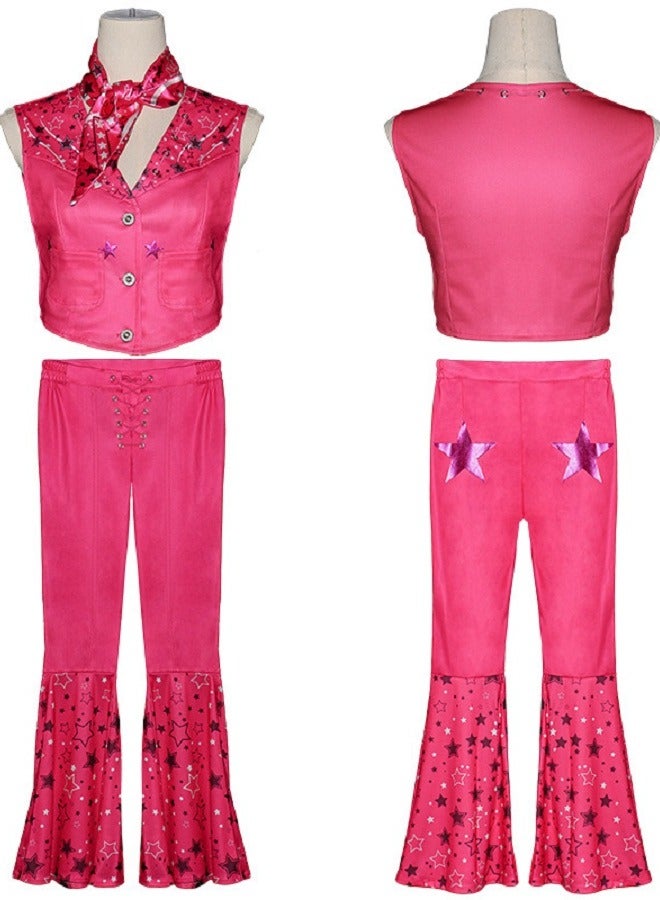 Women's Barbie Costume Princess Dress Cosplay Movie Barbie Party Dress Including scarf Sleeveless Pink Vest and Pink Pants  - Image 1