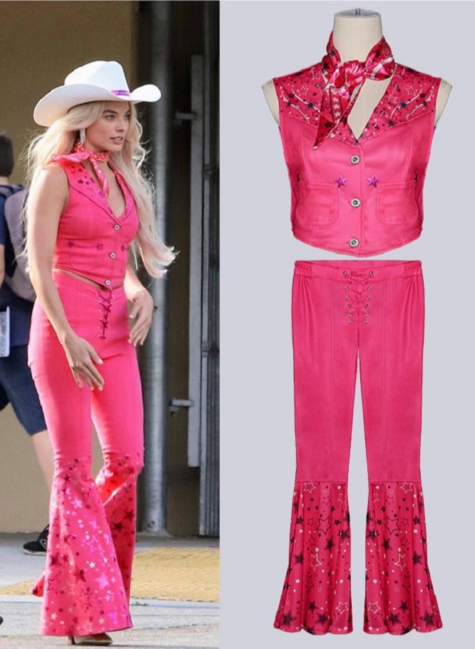 Women's Barbie Costume Princess Dress Cosplay Movie Barbie Party Dress Including scarf Sleeveless Pink Vest and Pink Pants  - Image 2