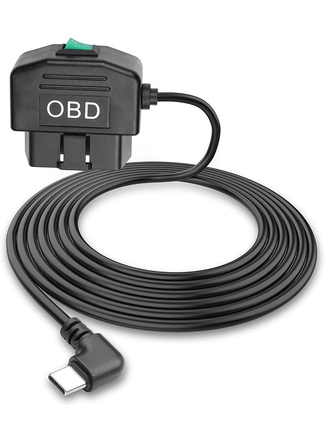 NALACAL Obd Obd2 Power Cable, For Dash Camera Obd To Usb Type C, Right Angle Hardwire Charger 90° Degree Wire Cord, 12V-24V To 5V 3A, 24 Hours Surveillance/Acc Mode With Switch Button (Usb Type C) - Image 1