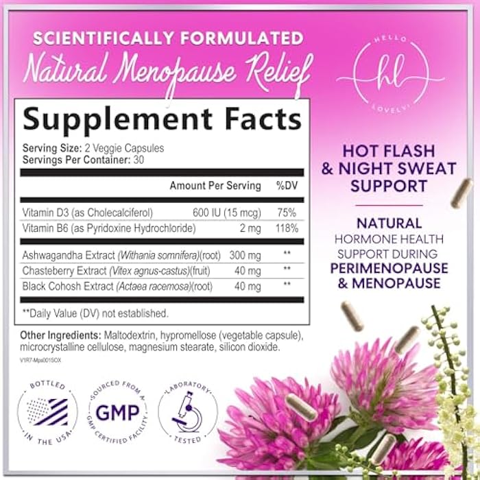 Hello Lovely! Menopause Supplements for Women - Complete Hot Flash Night Sweats & Menopause Relief Pills, Probiotics with Dong Quai & Black Cohosh for Vaginal, Digestive Support - 60 Capsules - Image 2