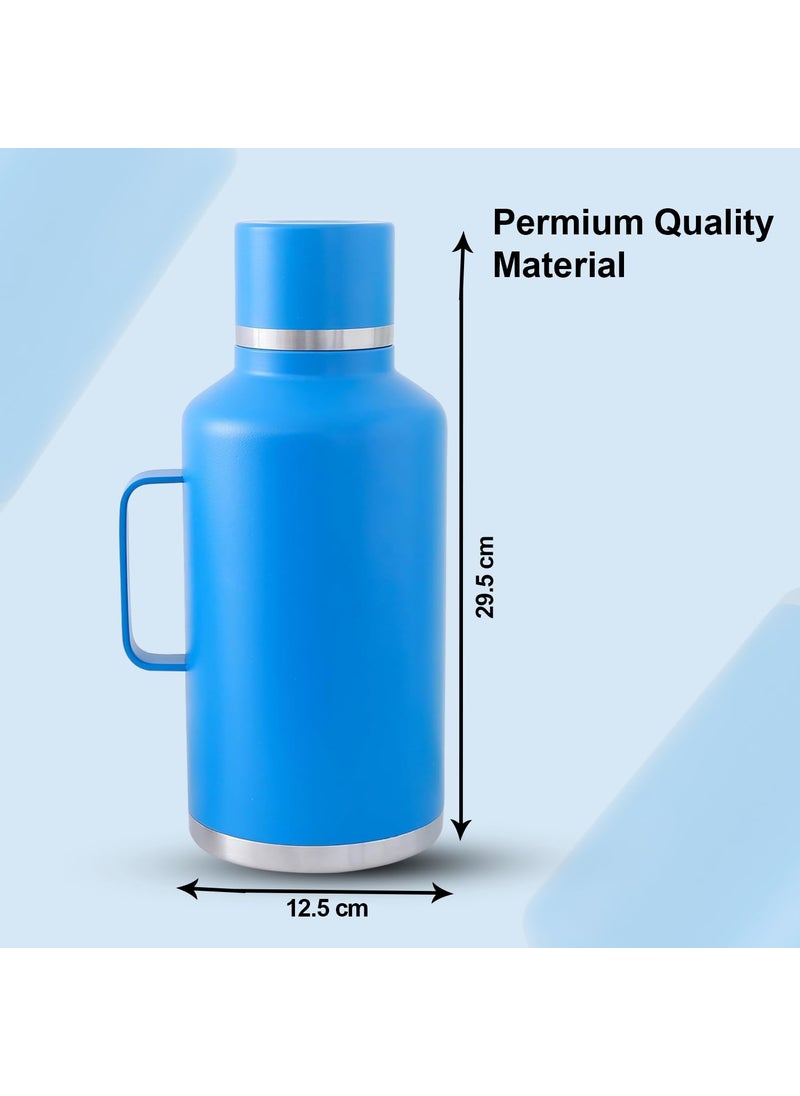 Kuber Industries Kuber Industries Vacuum Insulated Stainless Steel Water Bottle with Sipper and Handle | Leakproof, BPA Free, Rustproof | 2000 ML | Blue  - Image 3