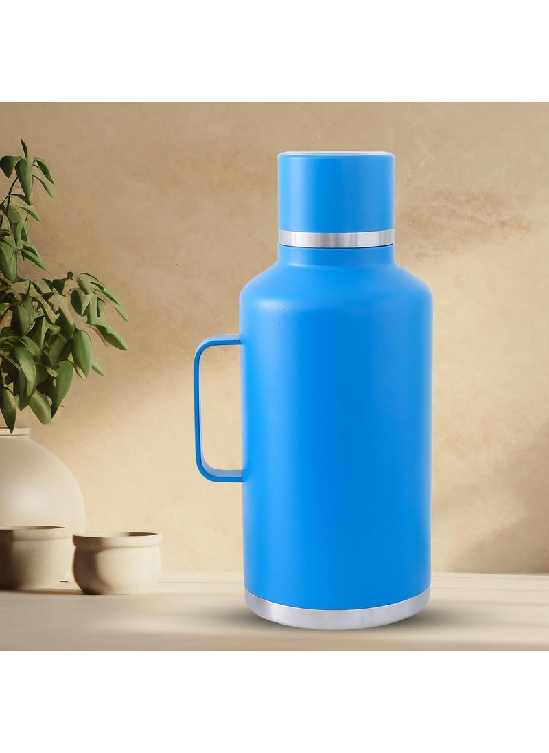 Kuber Industries Kuber Industries Vacuum Insulated Stainless Steel Water Bottle with Sipper and Handle | Leakproof, BPA Free, Rustproof | 2000 ML | Blue  - Image 2