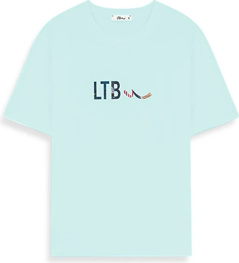 Sign Printed Short Sleeve Regular Blue T-Shirt