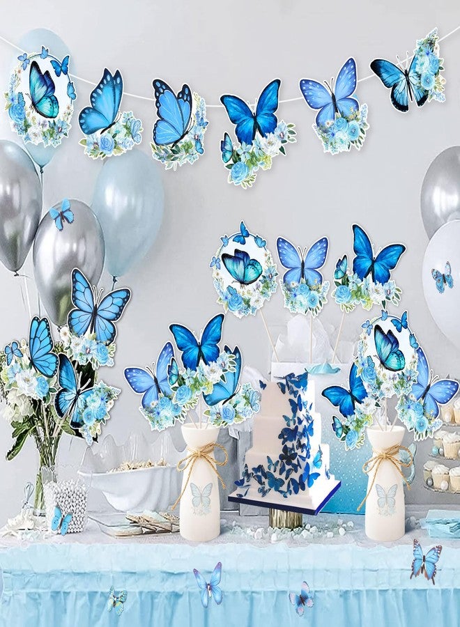 Balterever 24pcs Blue Butterfly Birthday Table Centerpieces Butterfly Birthday Decorations for Girls Blue Butterfly Centerpieces for Tables for Birthday Baby Shower - Image 2