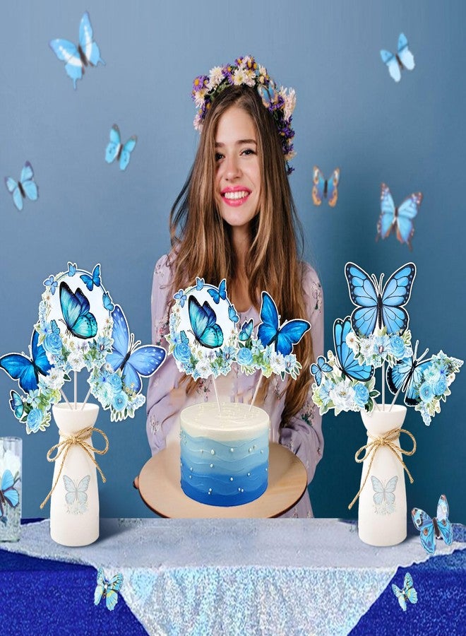 Balterever 24pcs Blue Butterfly Birthday Table Centerpieces Butterfly Birthday Decorations for Girls Blue Butterfly Centerpieces for Tables for Birthday Baby Shower - Image 3