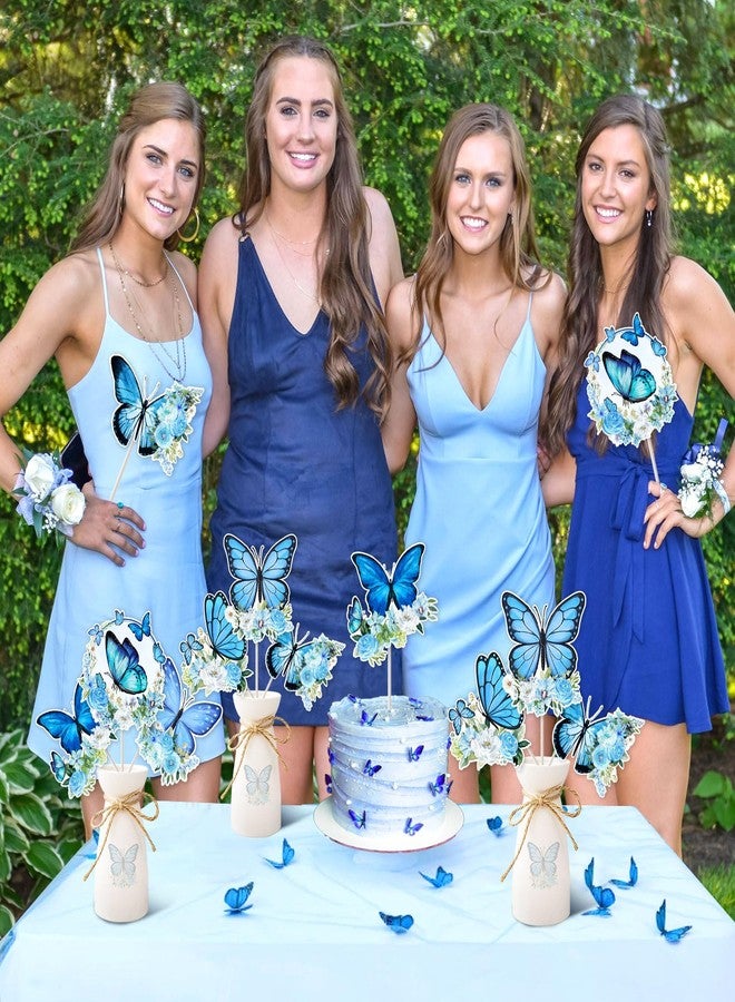 Balterever 24pcs Blue Butterfly Birthday Table Centerpieces Butterfly Birthday Decorations for Girls Blue Butterfly Centerpieces for Tables for Birthday Baby Shower - Image 4