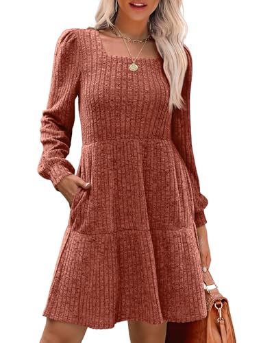Sampeel Womens Fall Dresses 2025 Long Sleeve Halloween Wedding Guest Sweater Dress Clothes Must Have Burnt Orange L - Image 2