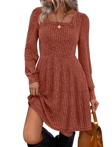 Sampeel Womens Fall Dresses 2025 Long Sleeve Halloween Wedding Guest Sweater Dress Clothes Must Have Burnt Orange L - Image 1