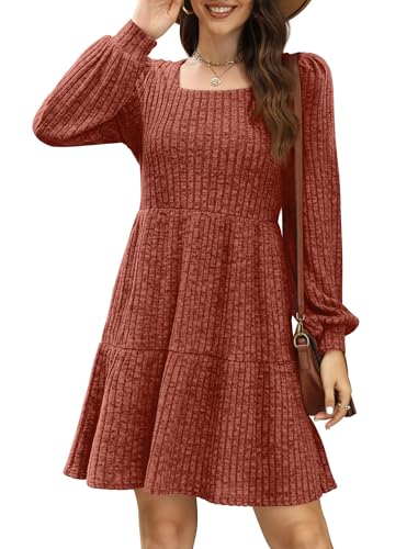 Sampeel Womens Fall Dresses 2025 Long Sleeve Halloween Wedding Guest Sweater Dress Clothes Must Have Burnt Orange L - Image 3