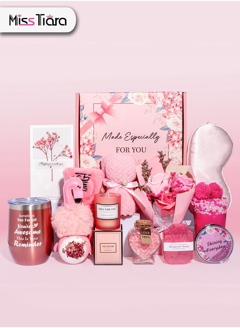 MissTiara Gift Basket for Women - Birthday Gift Box, Get Well Soon Gift Set Contains 14 Inspirational Gifts, Relaxing Spa Treatment Package for Women, Bestie Friendship, Female Friend Gift  - Image 1