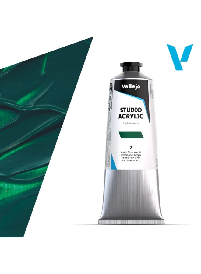 ألوان أكريليك احترافية للفنانين والاستوديوهات - أخضر دائم، غني بالأصباغ، تغطية سلسة على القماش والخشب - ١٢٥ مل