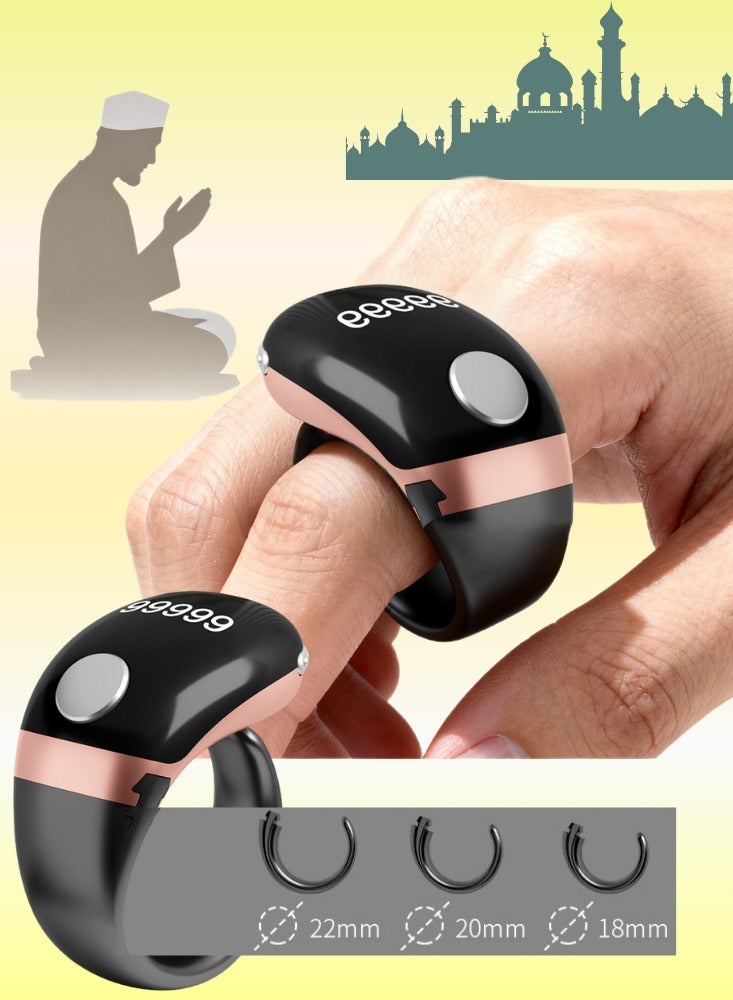 AL RAID Smart Prayer Ring, Tasbeeh Counter, Large Battery, OLED Screen, Digital Watch Ring, Tasbeeh Beads Ring, Electronic Rosary, Istighfar Ring, Electronic Tasbeeh, Smart Tasbeeh, Tasbeeh Ring, Electronic Tasbeeh, Ramadan Gift, Eid Al-Fitr Gift and Daily Wear, for Men and Women, Men's Ring Includes 3 Compatible Sizes (18mm/20mm/22mm) Prayer Time Reminder with Vibration Reminder, Tasbeeh Counter and Bluetooth Connection - Image 1