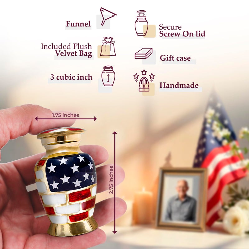 Trupoint Memorials Small Urns for Human Ashes Keepsake, Military and Patriotic Decorative Mini Cremation Urn for Veteran Adult Men and Women, Small Gold - Image 2