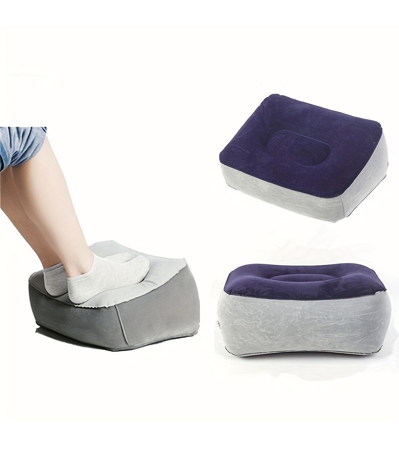 Grey Blue Portable Inflatable Foot Rest Pillow Travel Office Home Leg Relax Cushion - Image 1