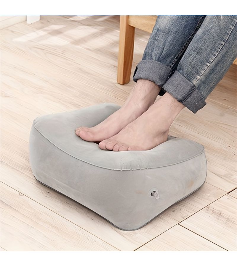 Grey Blue Portable Inflatable Foot Rest Pillow Travel Office Home Leg Relax Cushion - Image 3