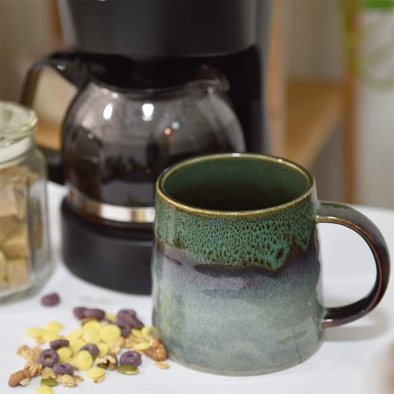 wewlink Large Ceramic Coffee Mug Pottery MugTea Cup for Office and HomeHandmade Pottery Coffee Mugs165 OzDishwasher and Microwave Safekiln altered glaze craft Dark Green - Image 5