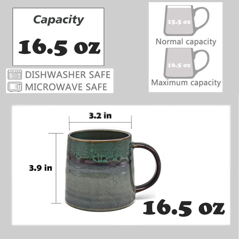 wewlink Large Ceramic Coffee Mug Pottery MugTea Cup for Office and HomeHandmade Pottery Coffee Mugs165 OzDishwasher and Microwave Safekiln altered glaze craft Dark Green - Image 2