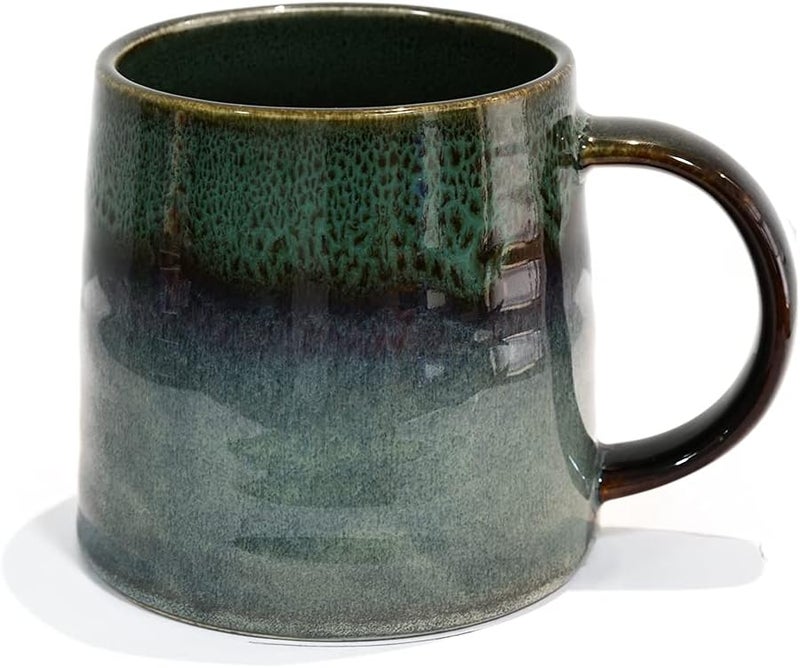 wewlink Large Ceramic Coffee Mug Pottery MugTea Cup for Office and HomeHandmade Pottery Coffee Mugs165 OzDishwasher and Microwave Safekiln altered glaze craft Dark Green - Image 1