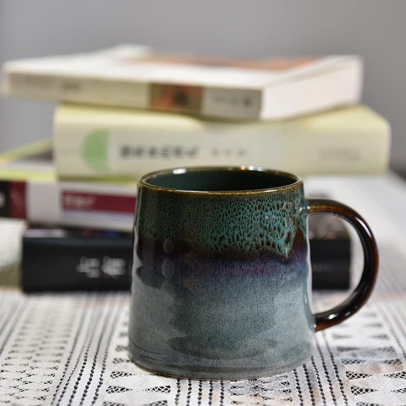 wewlink Large Ceramic Coffee Mug Pottery MugTea Cup for Office and HomeHandmade Pottery Coffee Mugs165 OzDishwasher and Microwave Safekiln altered glaze craft Dark Green - Image 4