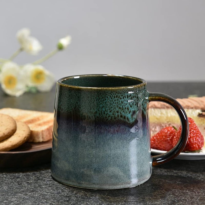 wewlink Large Ceramic Coffee Mug Pottery MugTea Cup for Office and HomeHandmade Pottery Coffee Mugs165 OzDishwasher and Microwave Safekiln altered glaze craft Dark Green - Image 3