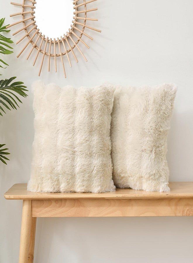 Volcanics Pack of 2 Thick Plush Faux Wool Decorative Throw Pillow Covers 18x18 Inch, Beige Soft Fluffy Faux Fur Cushion Covers for Sofa Bedroom Pillow Shell - Image 5