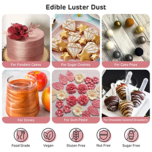 Nomeca Edible Luster Dust, 8 Grams Food Grade Shimmer Gold Cake Dust Metallic Food Coloring Powder for Cake Decorating, Baking, Fondant, Gumpaste, Chocolate, Candy, Drinks, Cookies - Rose Gold - Image 2