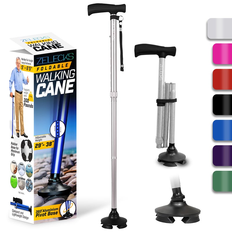ZELECKS Walking Cane for Women Men Self Standing Adjustable Folding Cane with T Handle and 360 Pivot Base Lightweight Foldable Walking Stick for Seniors Collapsible Cane for Walking - Image 3