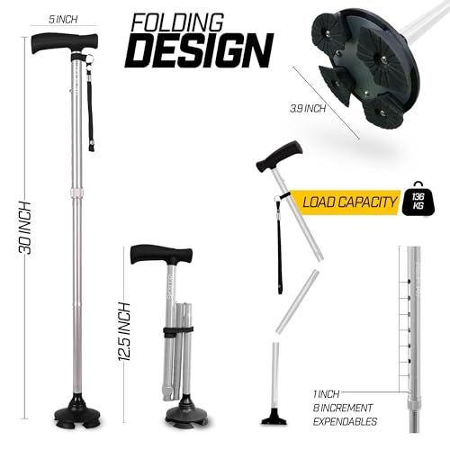 ZELECKS Walking Cane for Women Men Self Standing Adjustable Folding Cane with T Handle and 360 Pivot Base Lightweight Foldable Walking Stick for Seniors Collapsible Cane for Walking - Image 5