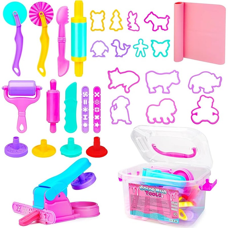 Toyze مجموعات ادوات العجين للاطفال الصغار، اكسسوارات عجين اللعب اللطيفة مع صندوق تخزين حصيرة عجين شوبك دوارة، العاب حفلات للاطفال من سن 2-4 3-5 4-8، العاب تعليمية هدية ل والكريسماس للاولاد - Image 1