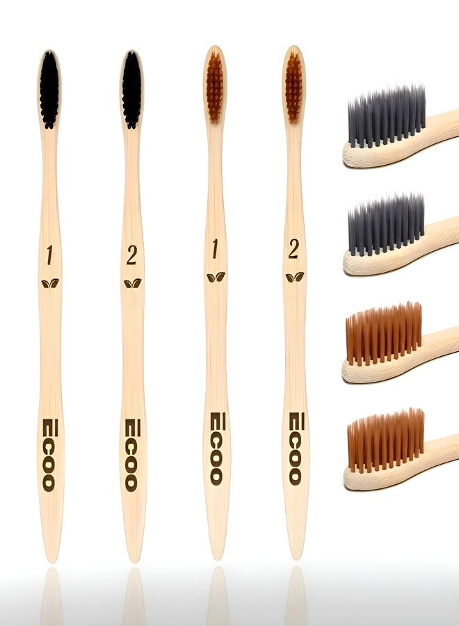 Eco-friendly Bamboo Wooden Toothbrush For Adults Teeth With Activated Charcoal | Soft Bristles | Biodegradable And Sustainable (Pack Of 4) - Image 1