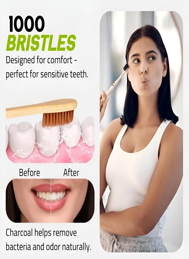 Eco-friendly Bamboo Wooden Toothbrush For Adults Teeth With Activated Charcoal | Soft Bristles | Biodegradable And Sustainable (Pack Of 4) - Image 3