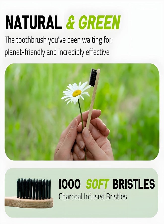 Eco-friendly Bamboo Wooden Toothbrush For Adults Teeth With Activated Charcoal | Soft Bristles | Biodegradable And Sustainable (Pack Of 4) - Image 2