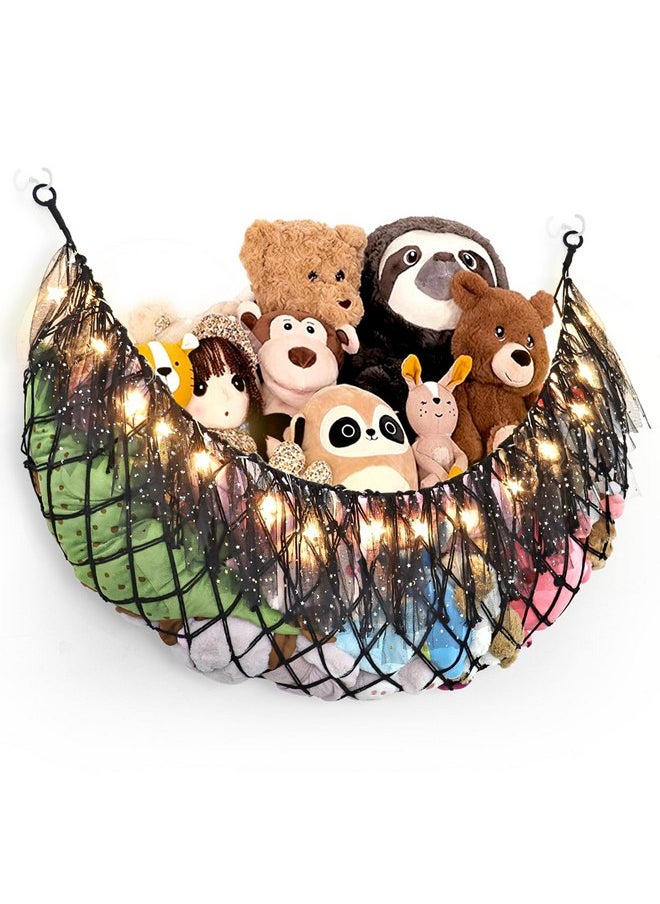 Dremisland Dremisland Stuffed Animals Storage with Fairy Lights Wall Hanging Stuffed Animal Net or Hammock with Colorful Lace Tassels for Girls Room Nursery Kids Bedroom Play Room Decor (Black)  - Image 1