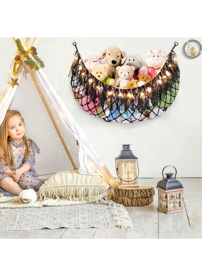 Dremisland Dremisland Stuffed Animals Storage with Fairy Lights Wall Hanging Stuffed Animal Net or Hammock with Colorful Lace Tassels for Girls Room Nursery Kids Bedroom Play Room Decor (Black)  - Image 4