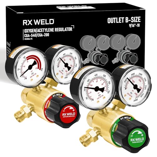 RX WELD Oxygen and Acetylene Regulators CGA540 and CGA200 Compatible with VStyle Welding Gas Torch Cutting PC Handle - Image 1