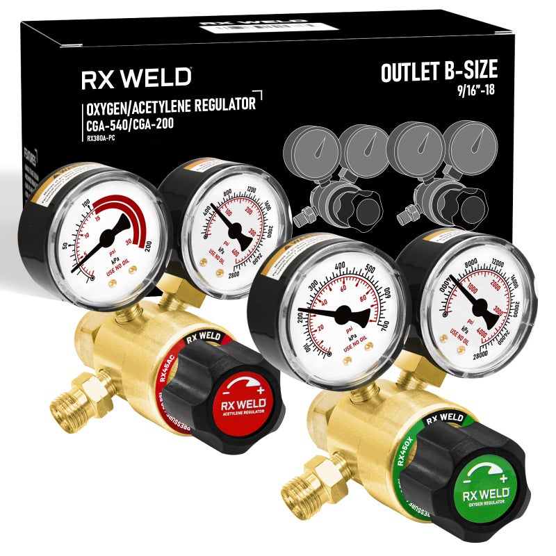 RX WELD Oxygen and Acetylene Regulators CGA540 and CGA200 Compatible with VStyle Welding Gas Torch Cutting PC Handle - Image 2