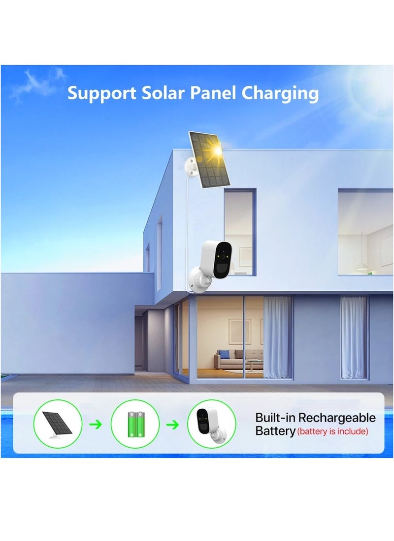 JORTAN - 4 MP Solar Security Camera Wireless Outdoor, 1080P 2.4Ghz WiFi Security Camera with PIR Detection & Siren, Solar Battery Powered, 2-Way Audio, Night Vision, IP66, Solar Camera Security Outdoor - Image 1
