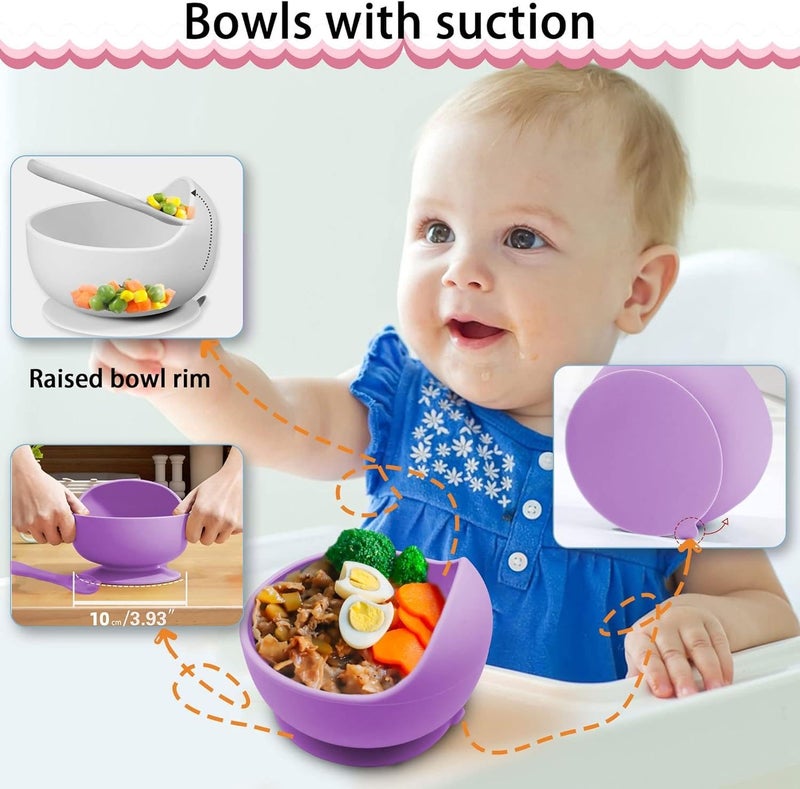 Sakoraware Silicon Bowl Plate Combo with Spoon and Fork for Babies Kids |Lightweight Sunction Base Easy to Hold Gentle on Gums for Infants |Microwave & Dishwasher Safe Easy to Clean |Random Color (4) - Image 3